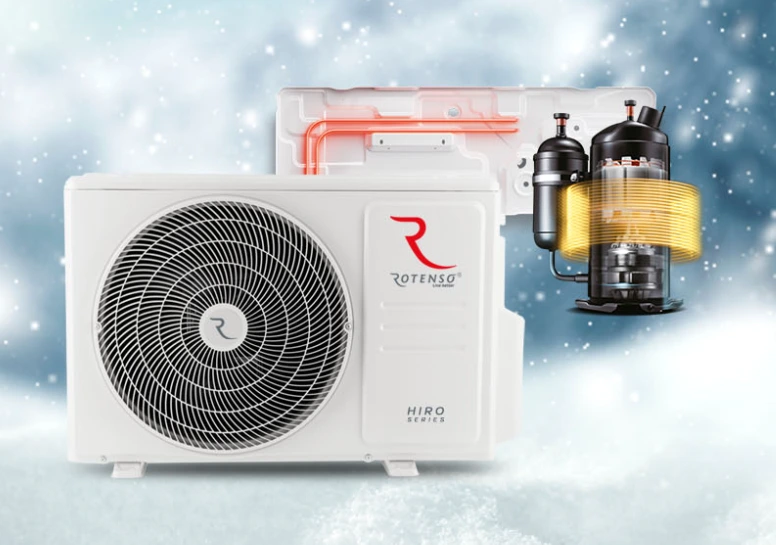 Jednostka zewnętrzna Rotenso na śniegu