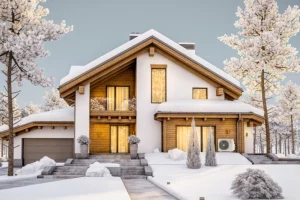 Dom pokryty śniegiem